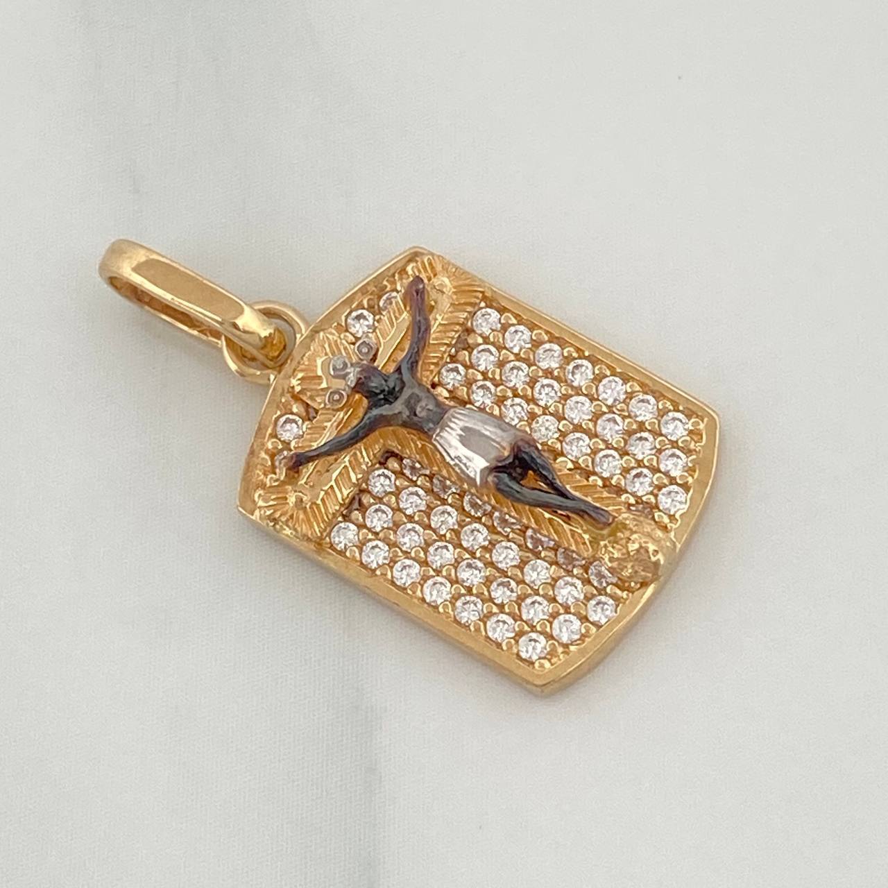Pendant Plaque Cross Miraculous Christ of Buga 2.4 g / 1 in Three Golds 18K