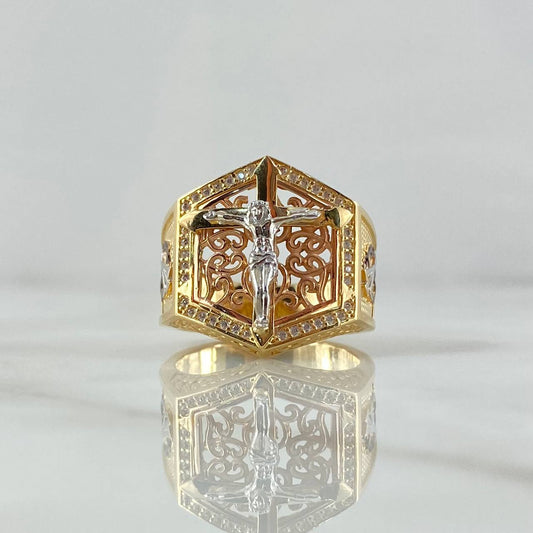 Cross Christ Ring Triangular Points 11.5gr / Size 9 3/4 / White Zircons Three 18K Golds *