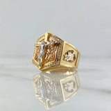 Cross Christ Ring Triangular Points 11.5gr / Size 9 3/4 / White Zircons Three 18K Golds *