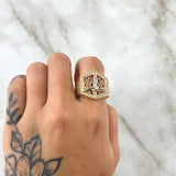 Cross Christ Ring Triangular Points 11.5gr / Size 9 3/4 / White Zircons Three 18K Golds *