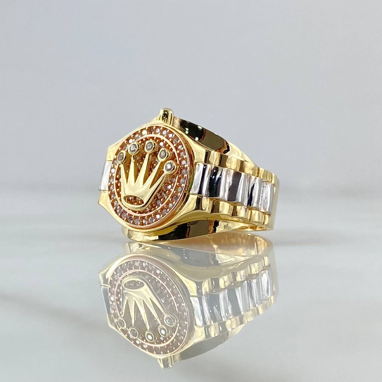 Seal Ring Strap Crown RX 7.4gr / T11 1/2 / White Zircons Three 18K Golds ©