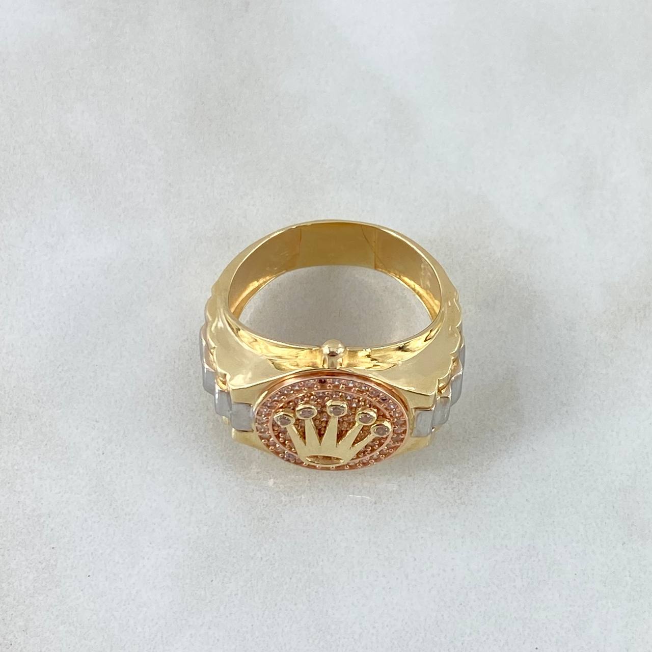 Anillo Sello Correa Corona RX 7.5gr / T10 / Circones Blancos Tres Oros 18K ©
