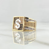 Anillo Signo Peso 6.75gr / T9 3/4 / Circones Blancos Y Negros Dos Oros Amarillo Blanco 18K *