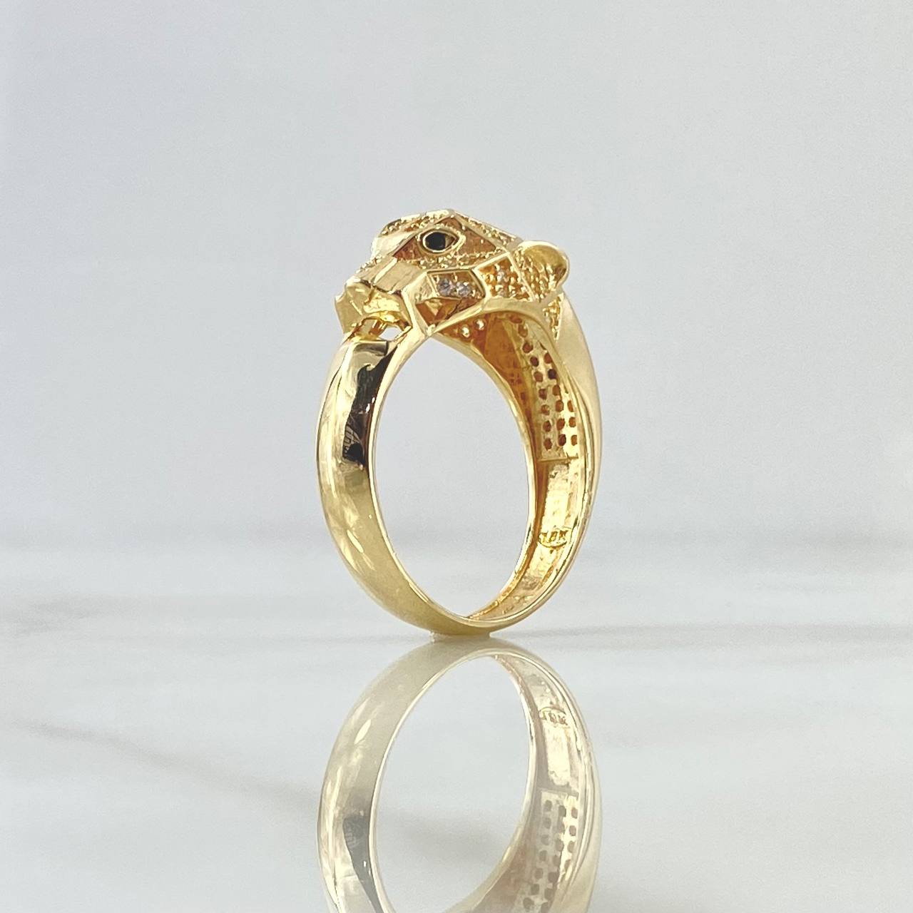 Anillo Pantera Geometrica 8.15gr / T9 1/4 / Circones Blancos Negros Oro Amarillo 18K ©