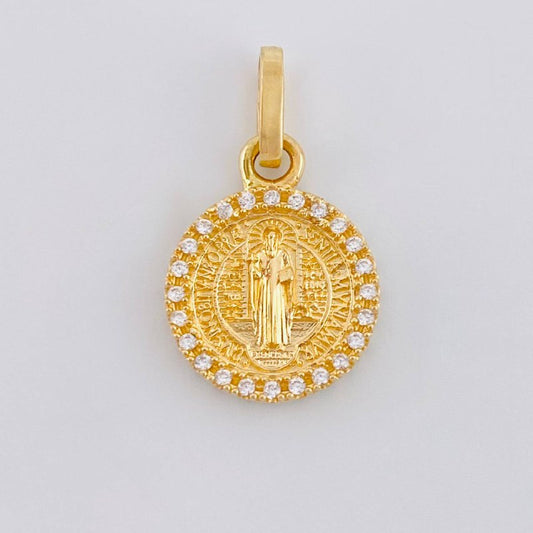 Dije Medalla San Benito Doble Faz 2.05 g / 3/4 in Oro Amarillo 18K