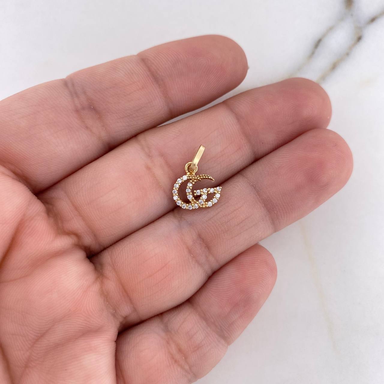 Pendant GG 0.55gr / 1.4cm / White Zircons 18K Yellow Gold #