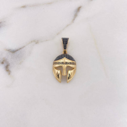 Pendant Spartan Helmet 5.2gr / 3.4cm / Black Zircons 18K Yellow Gold $
