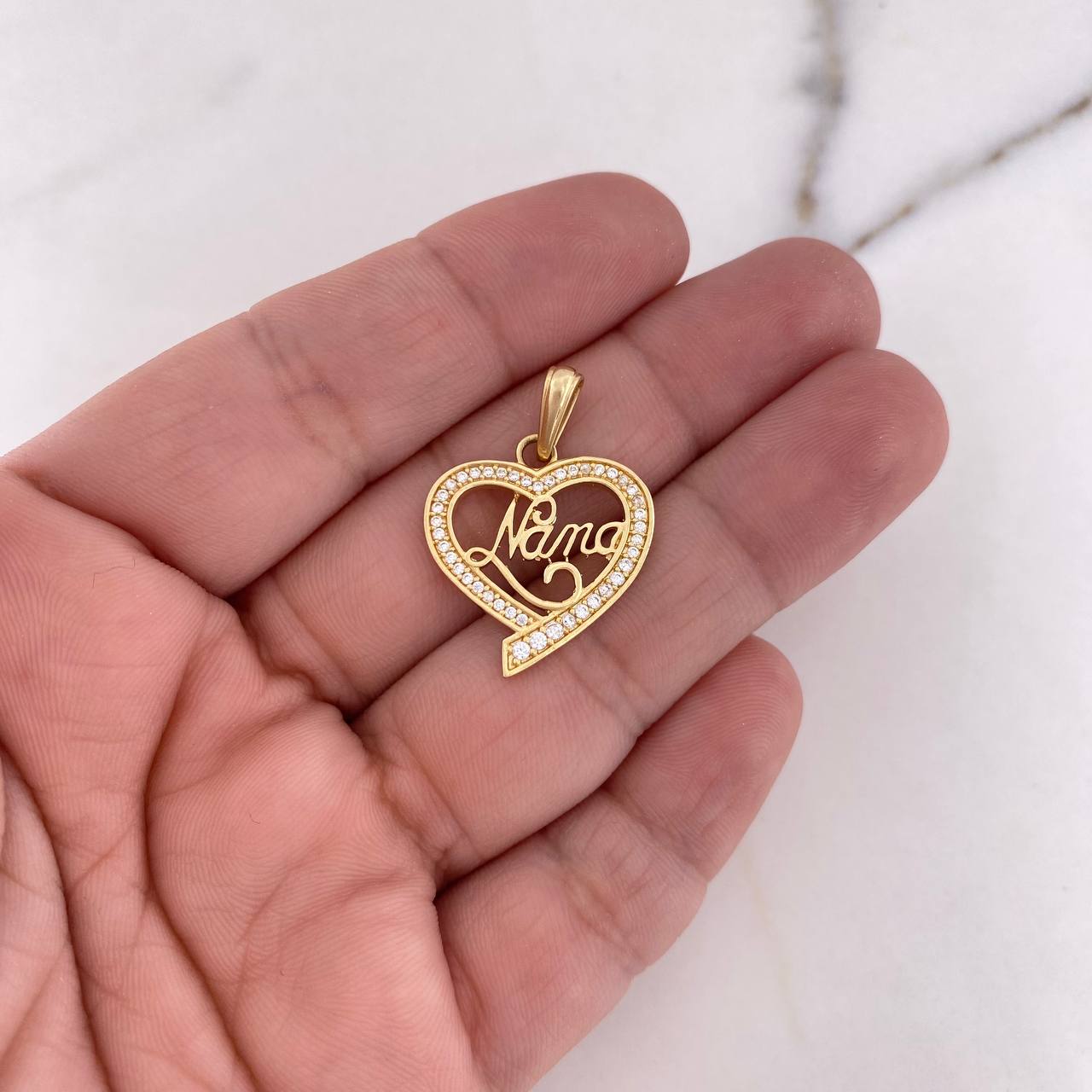 Pendant Heart Silhouette 3gr / 2.7cm / White Zirconia 18K Yellow Gold #