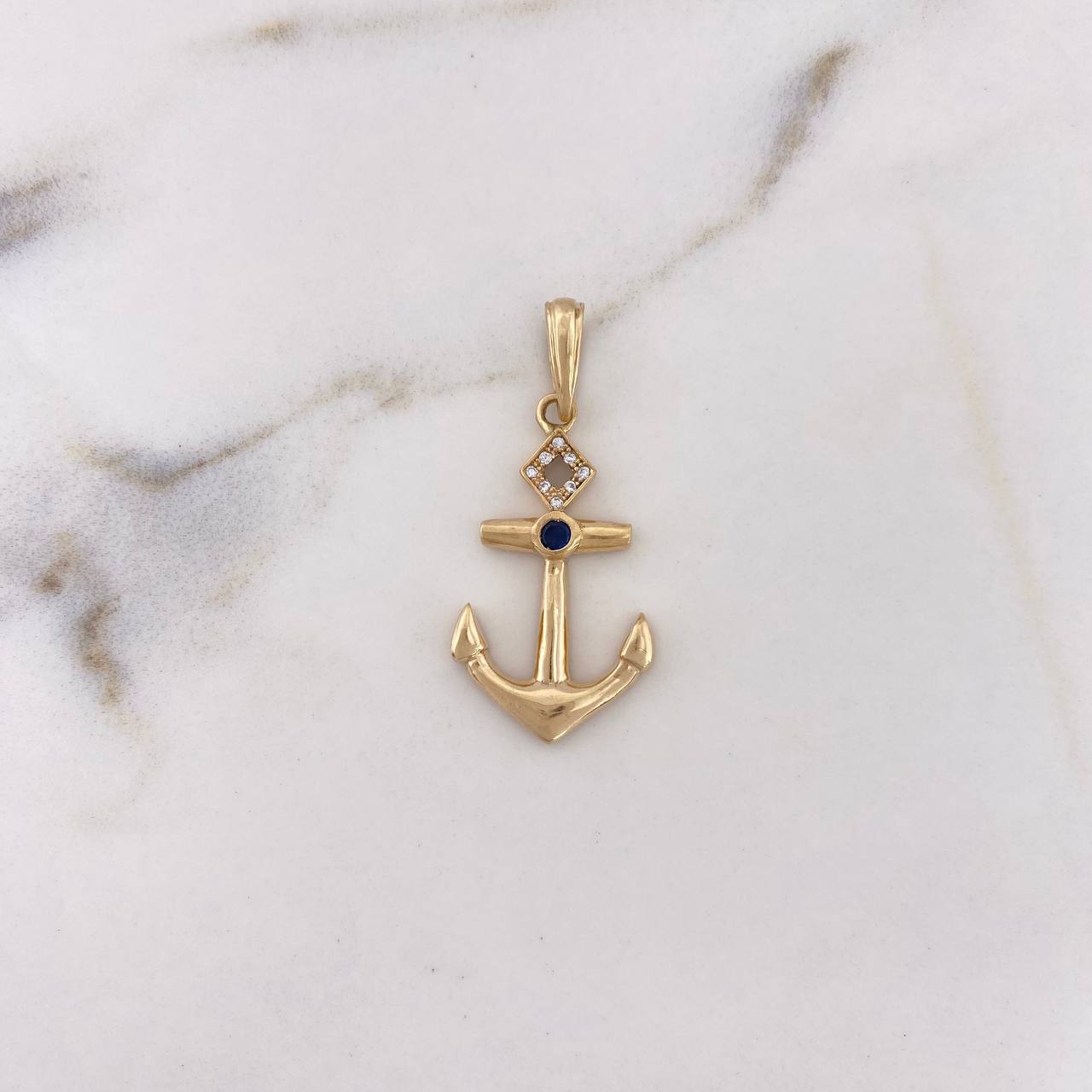 Pendant Anchor 2.7gr / 3.1cm / White Zircons Blue Yellow Gold 18K #