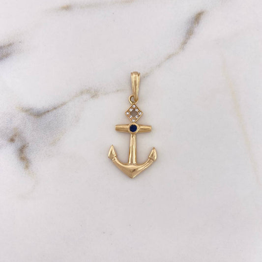 Pendant Anchor 2.7gr / 3.1cm / White Zircons Blue Yellow Gold 18K #