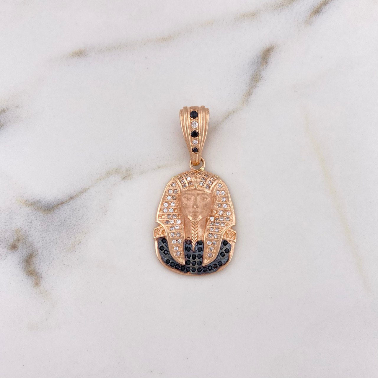 Pendant Pharaoh Tutankhamun Face 7.65gr / 3.9cm / White and Black Zircons 18K Rose Gold $