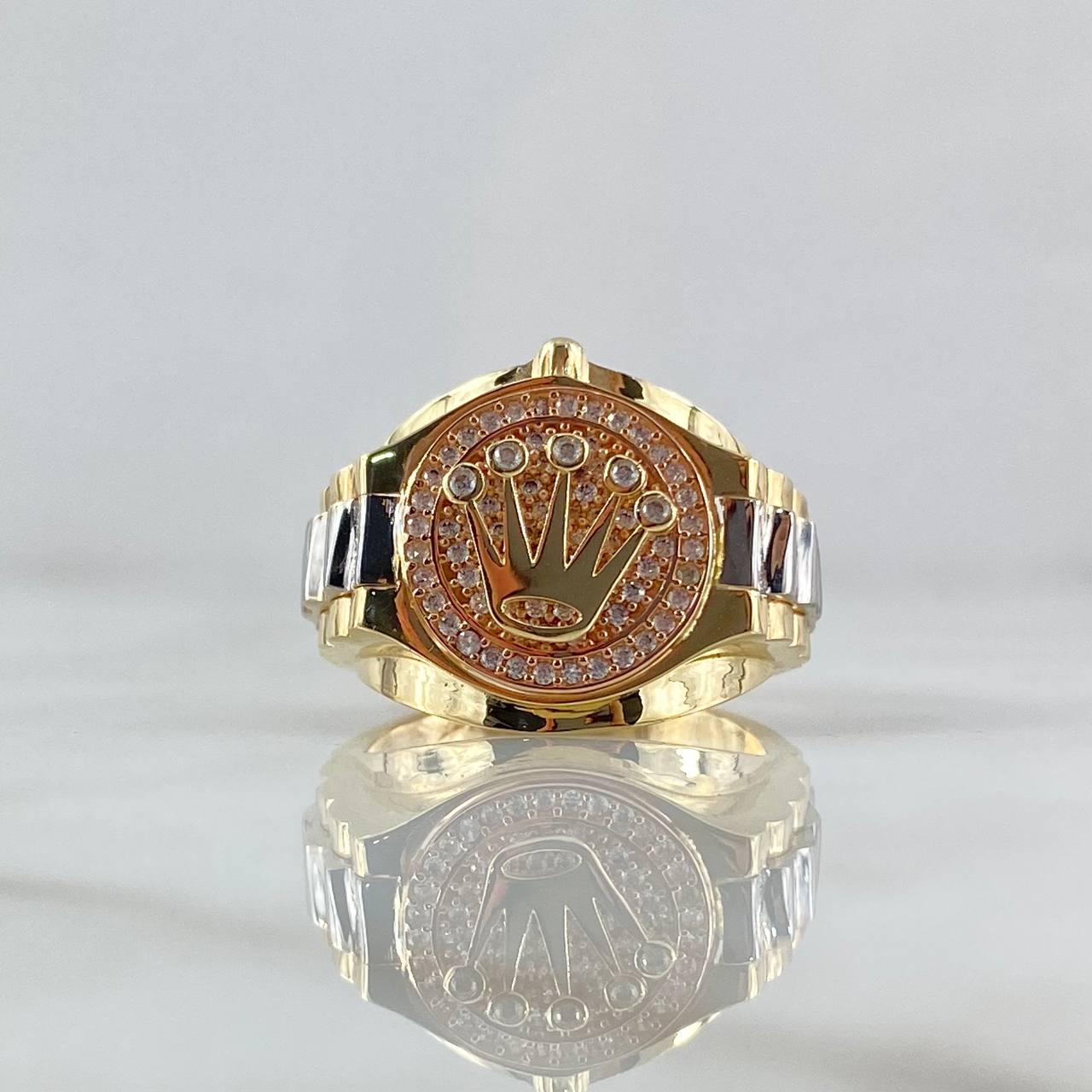Seal Ring Strap Crown RX 7.4gr / T11 1/2 / White Zircons Three 18K Golds ©