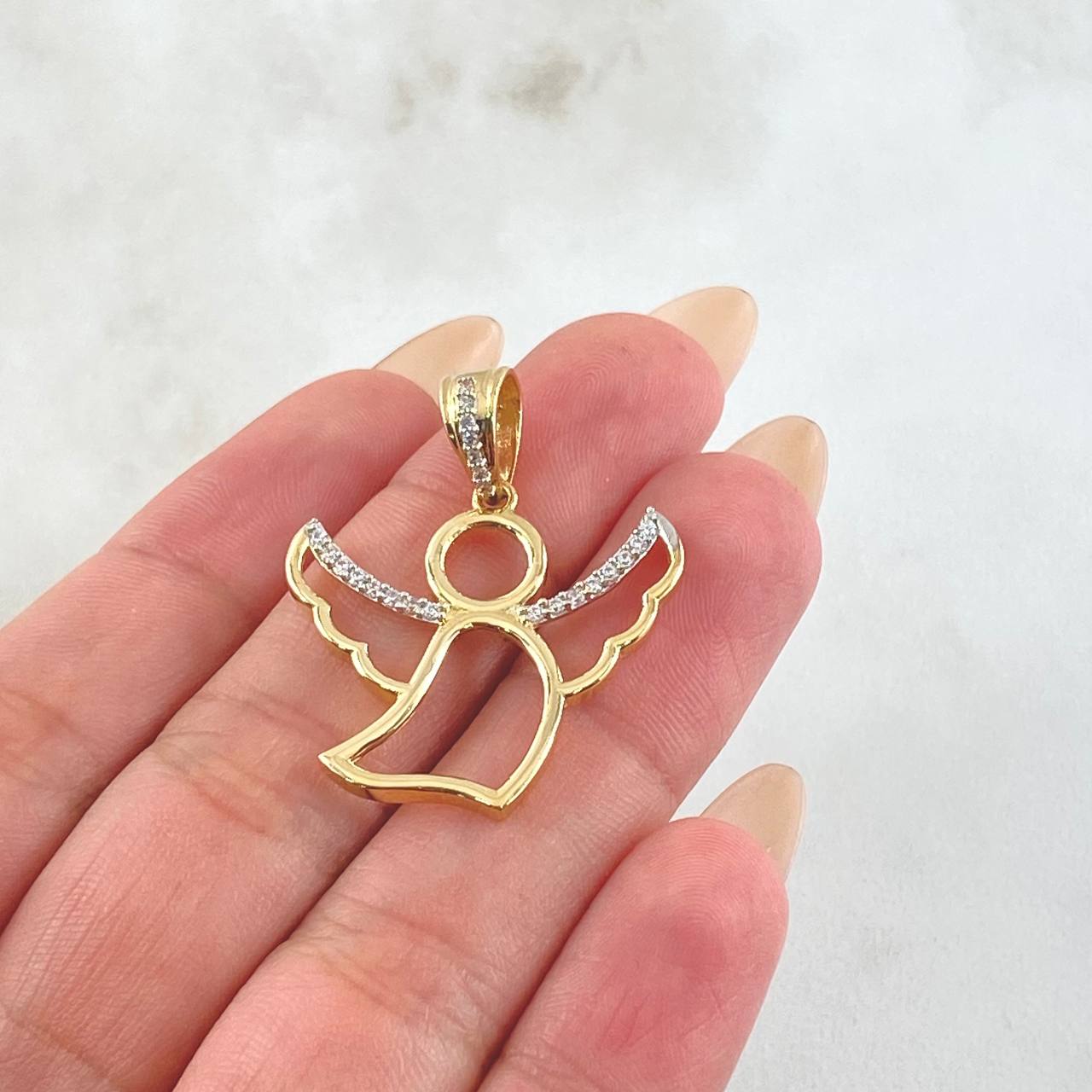 Angel Pendant 3.5gr / 1.3in / 18K Gold Two Tones Yellow White