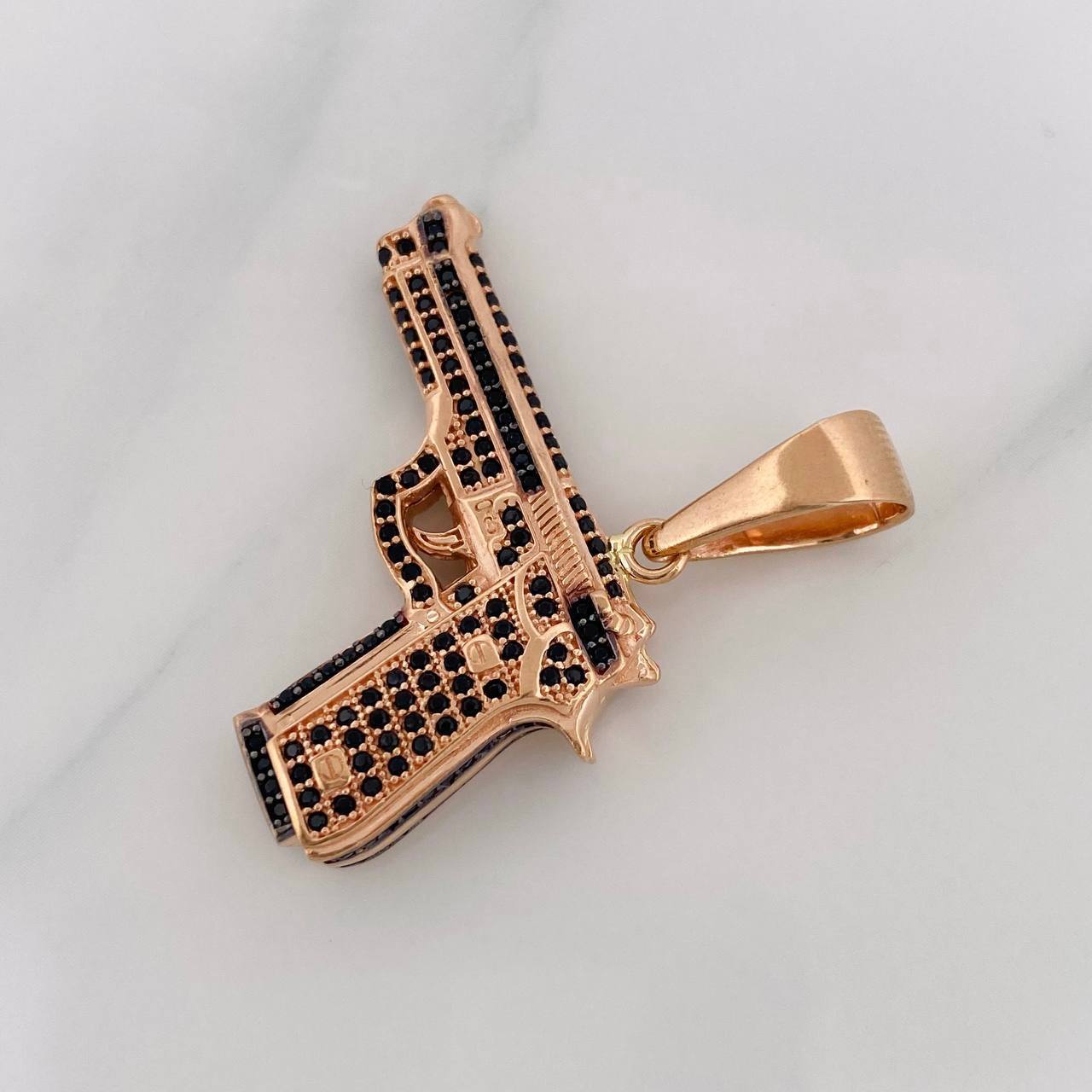 Dije Pistola 11g / 1 1/2 in Dos Oros Negro Rosa 18K