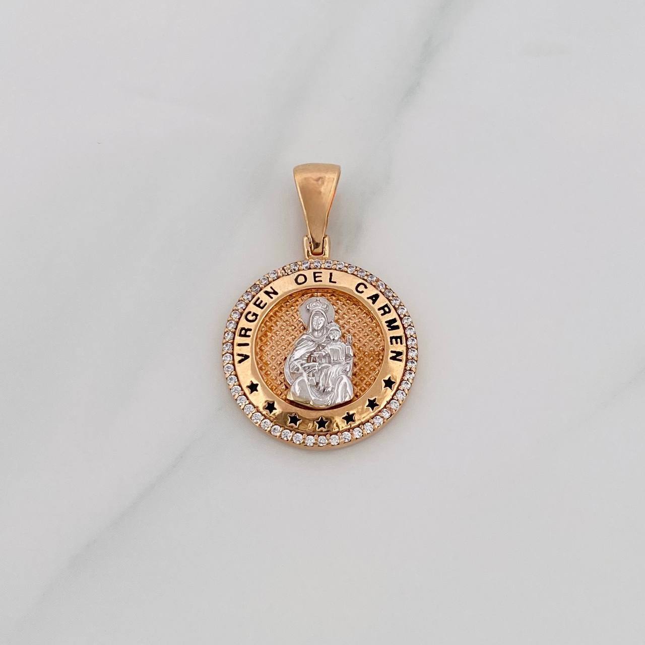 Dije Virgen del Carmen 4.5g / 1 1/4 in Dos Oros Blanco Rosa 18K
