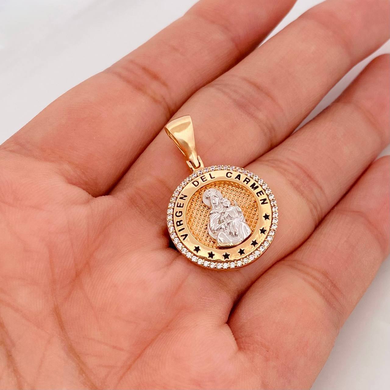 Dije Virgen del Carmen 4.5g / 1 1/4 in Dos Oros Blanco Rosa 18K