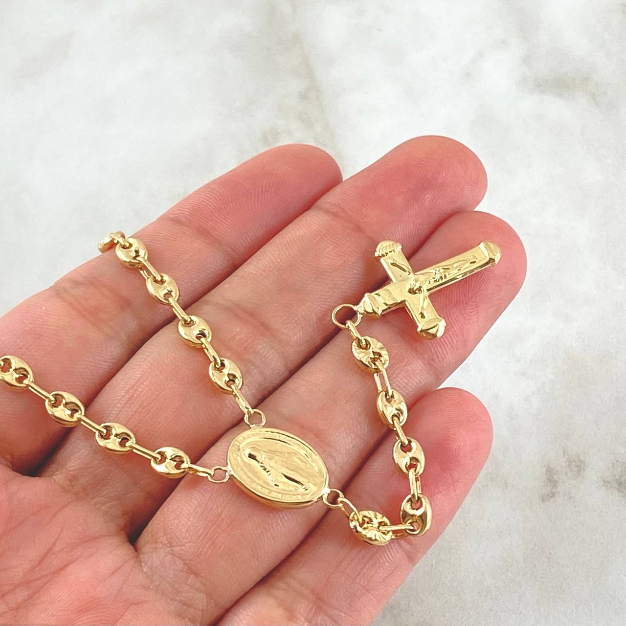 Rosary GC Virgin Miraculous Christ Cross 10.7gr / 55cm / 18K Gold