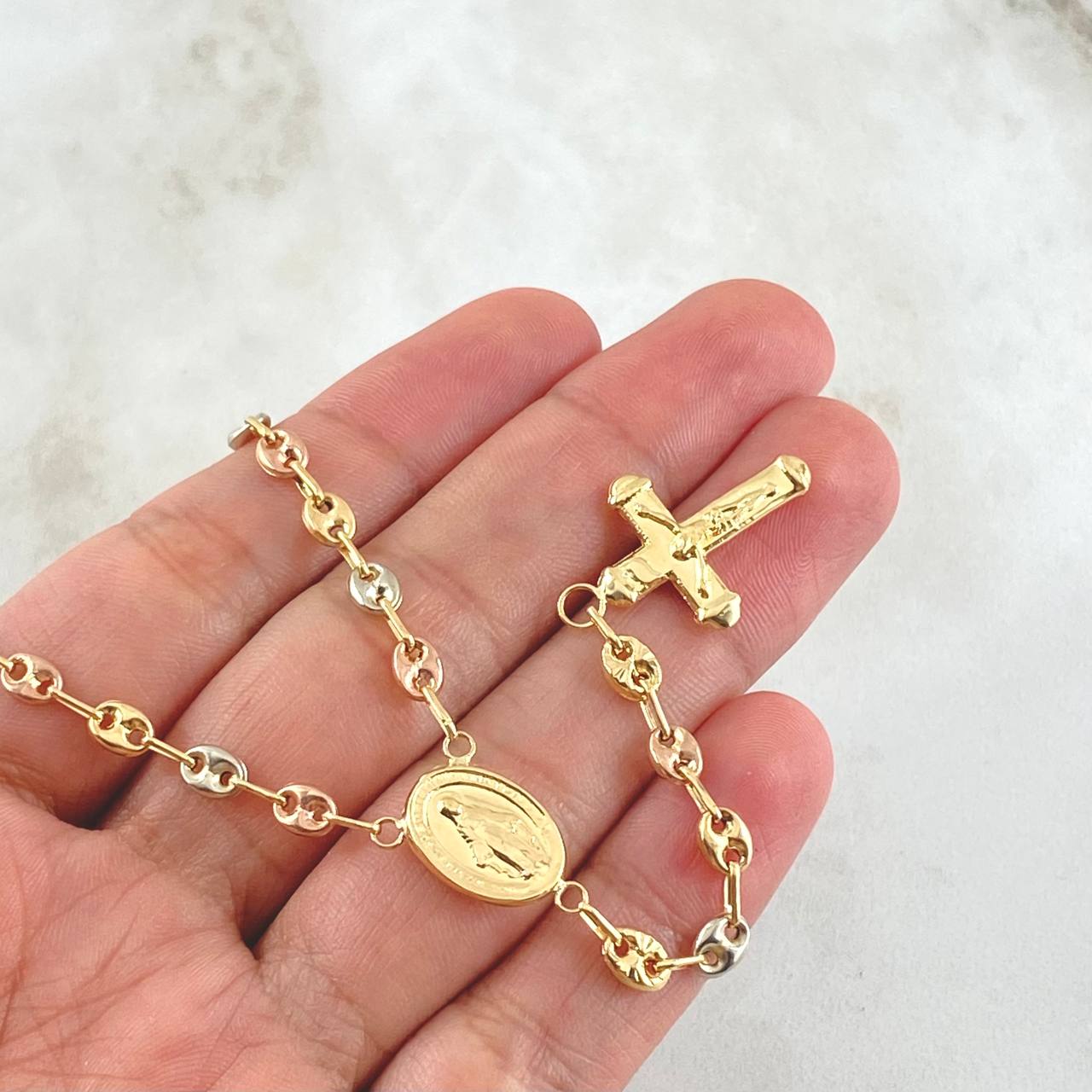 Rosary GC Virgin Miraculous Christ Cross 9.25gr / 21.7in / 18K Gold