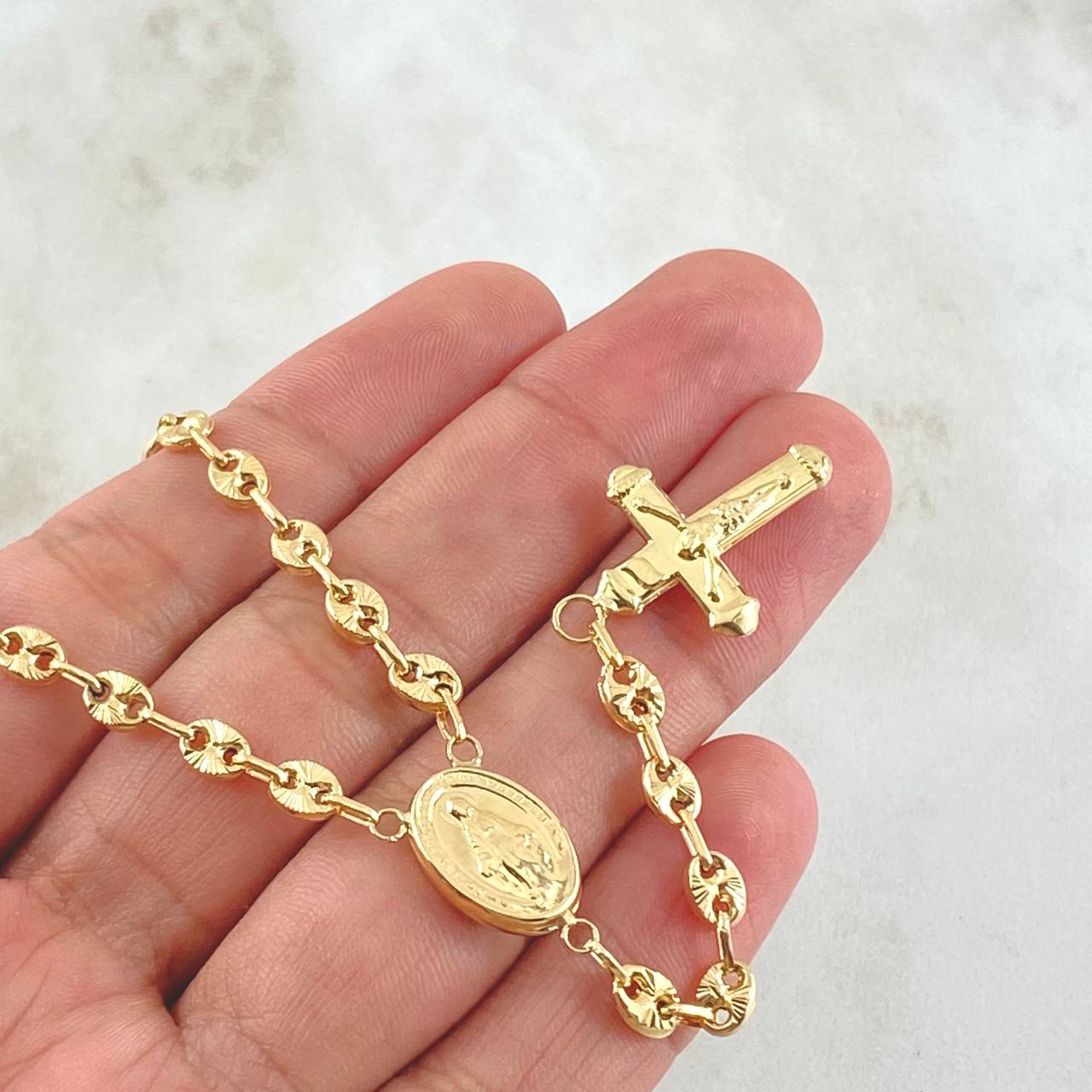 Rosary GC Virgin Miraculous Christ Cross 10.25gr / 55cm / 18K Gold