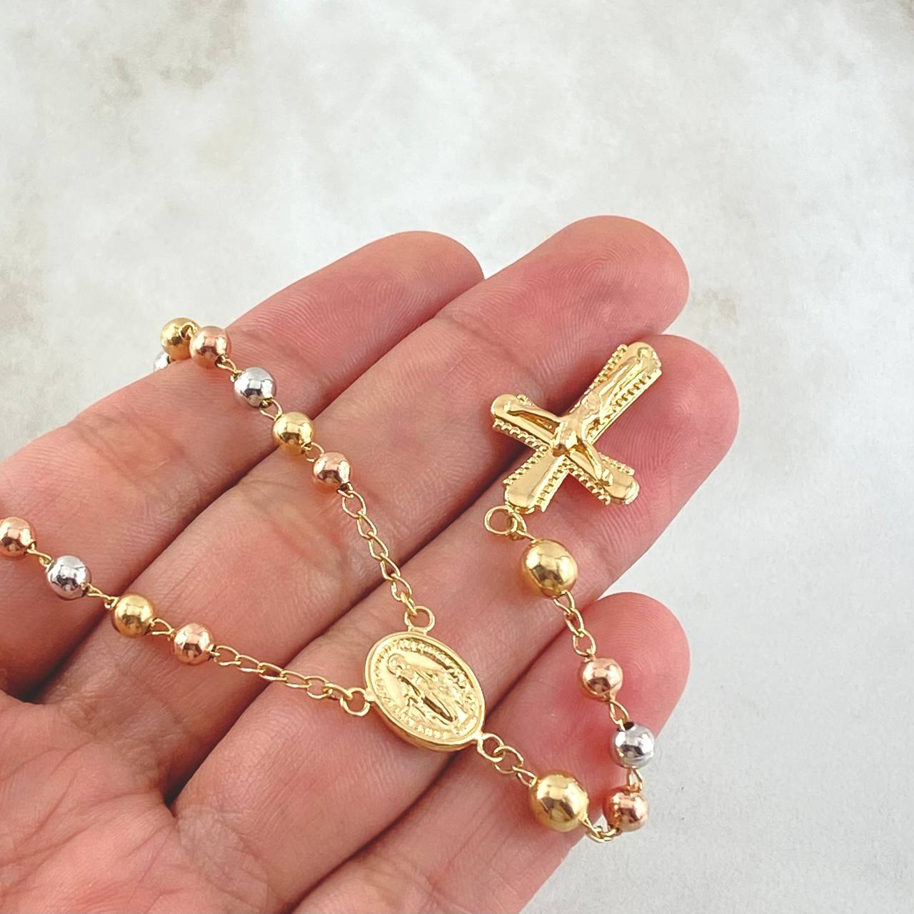 Cadena Virgen Milagrosa Cruz Cristo 13.4gr / 50cm / Oro 18K ©