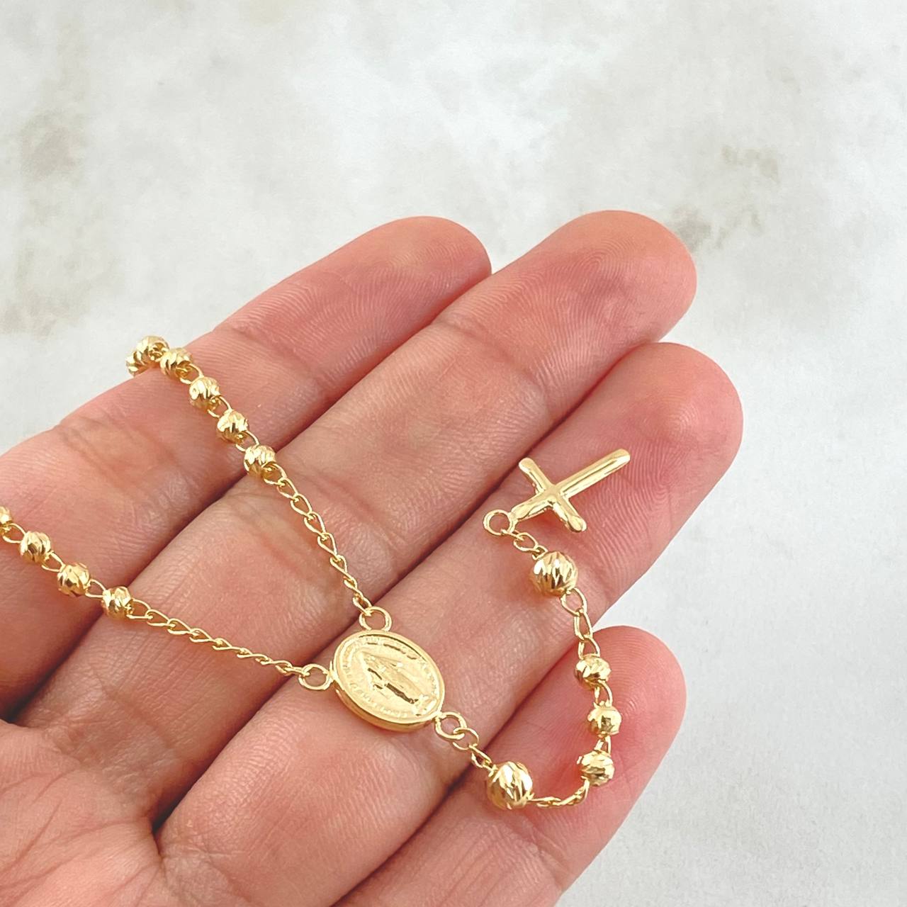 Miraculous Virgin Rosary Cross Polished 7.6gr / 19.7in / 18K Gold ©