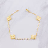 Pulso Aro Seguido Trébol Diamantado 2.9g / 7 1/4 in / 1.65mm Oro Amarillo 18K
