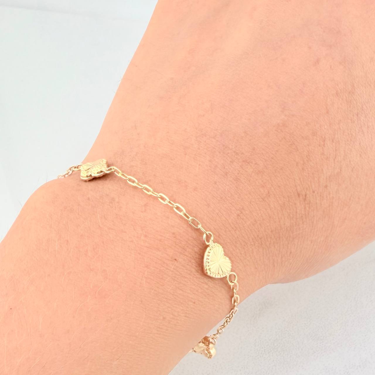 Classic Link Bracelet Clover and Heart Diamond Cut 2.05g / 7 in / 1.65mm 18K Yellow Gold