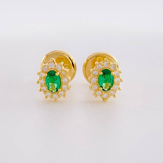 Stud Earrings Halo Oval 0.75 g / in / 6 mm 18K Yellow Gold