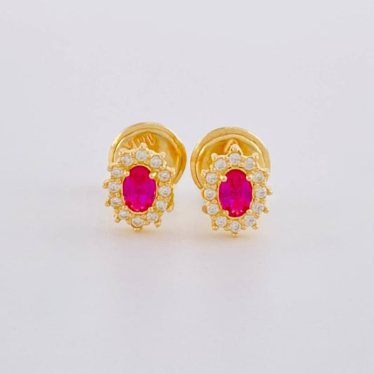 Stud Earrings Halo Oval 0.7 g / in / 6 mm Yellow Gold 18K