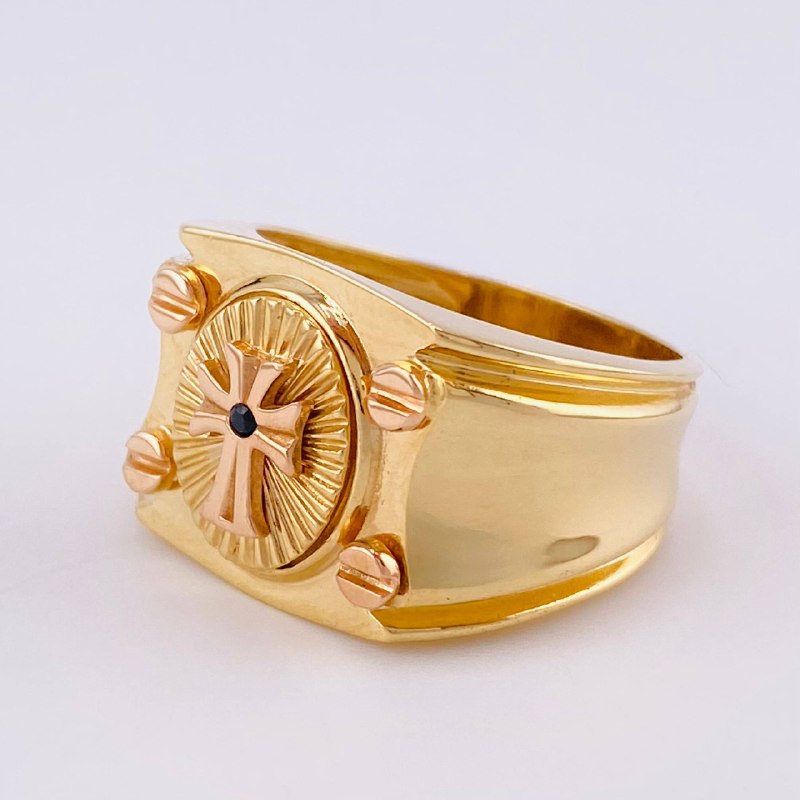 Cross Signet Ring 9.2 g / T9 1/4 Two Yellow and Rose Gold 18K
