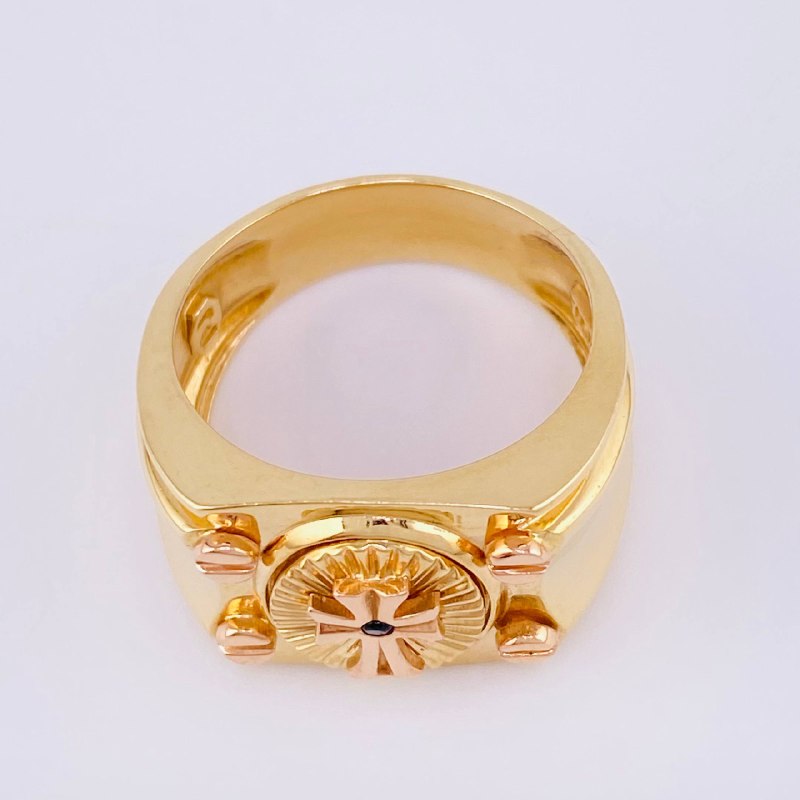 Cross Signet Ring 9.2 g / T9 1/4 Two Yellow and Rose Gold 18K