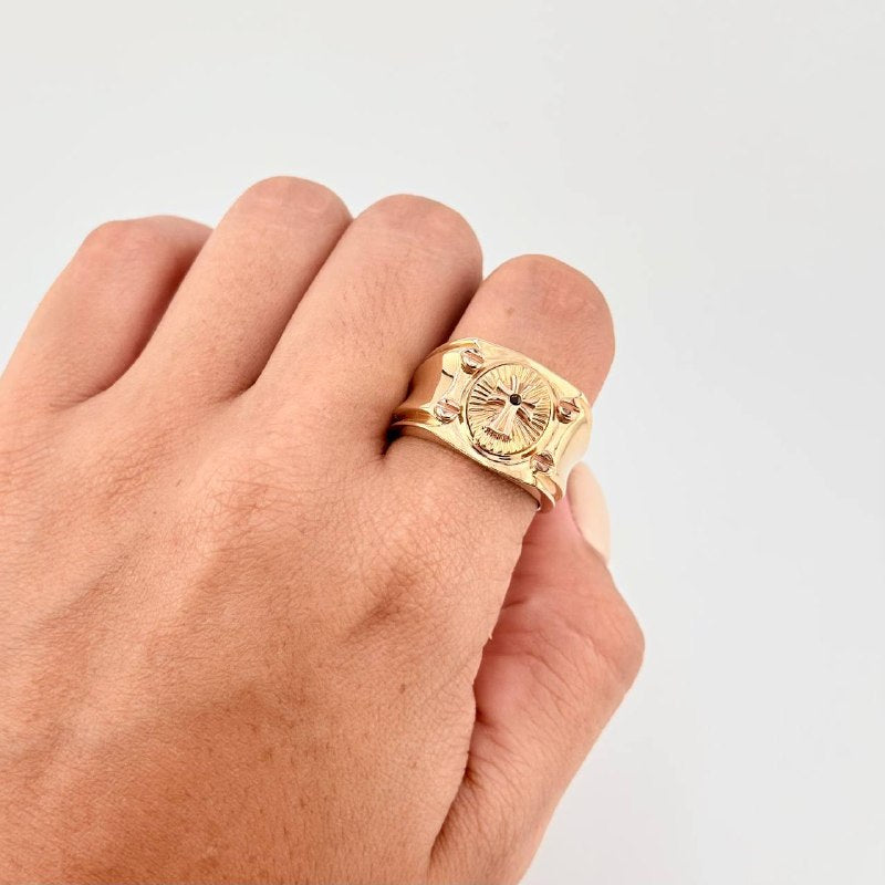 Cross Signet Ring 9.2 g / T9 1/4 Two Yellow and Rose Gold 18K