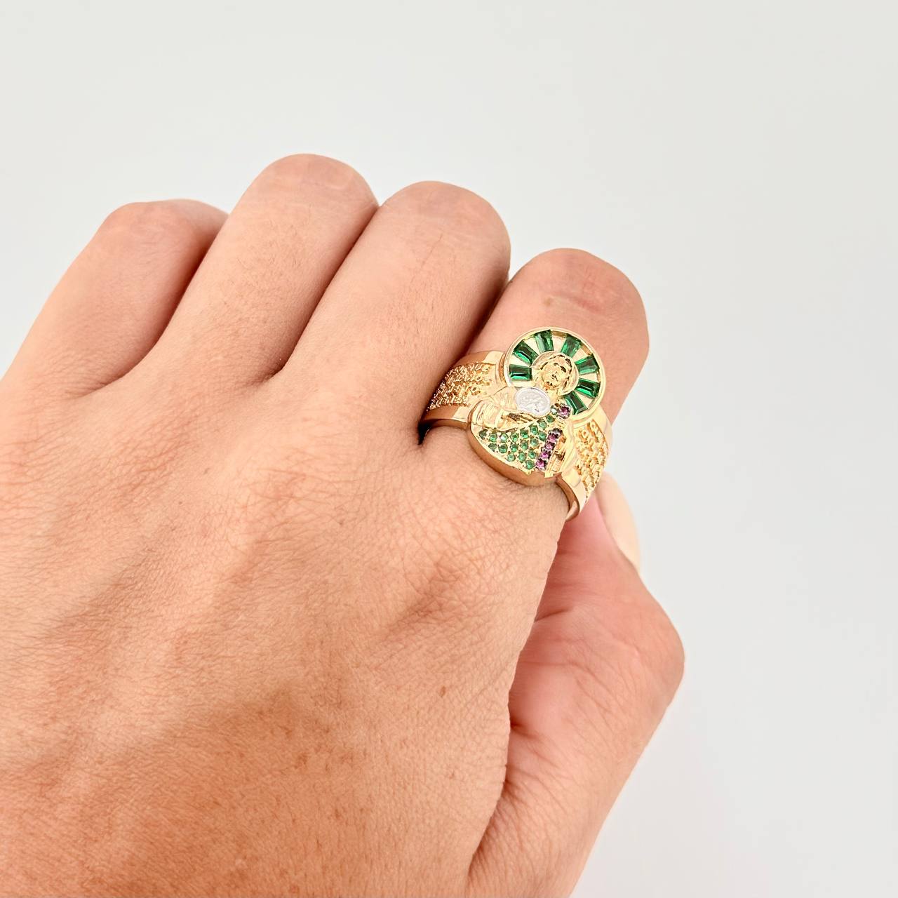 Anillo San Judas 12.1 g / T9 1/4 Dos Oros Amarillo Blanco 18K