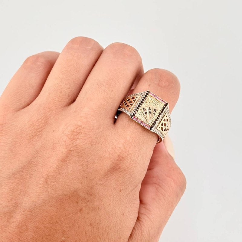 Poker Filigree Ring 7.2 g / Size 10 1/4 Yellow Gold 18K