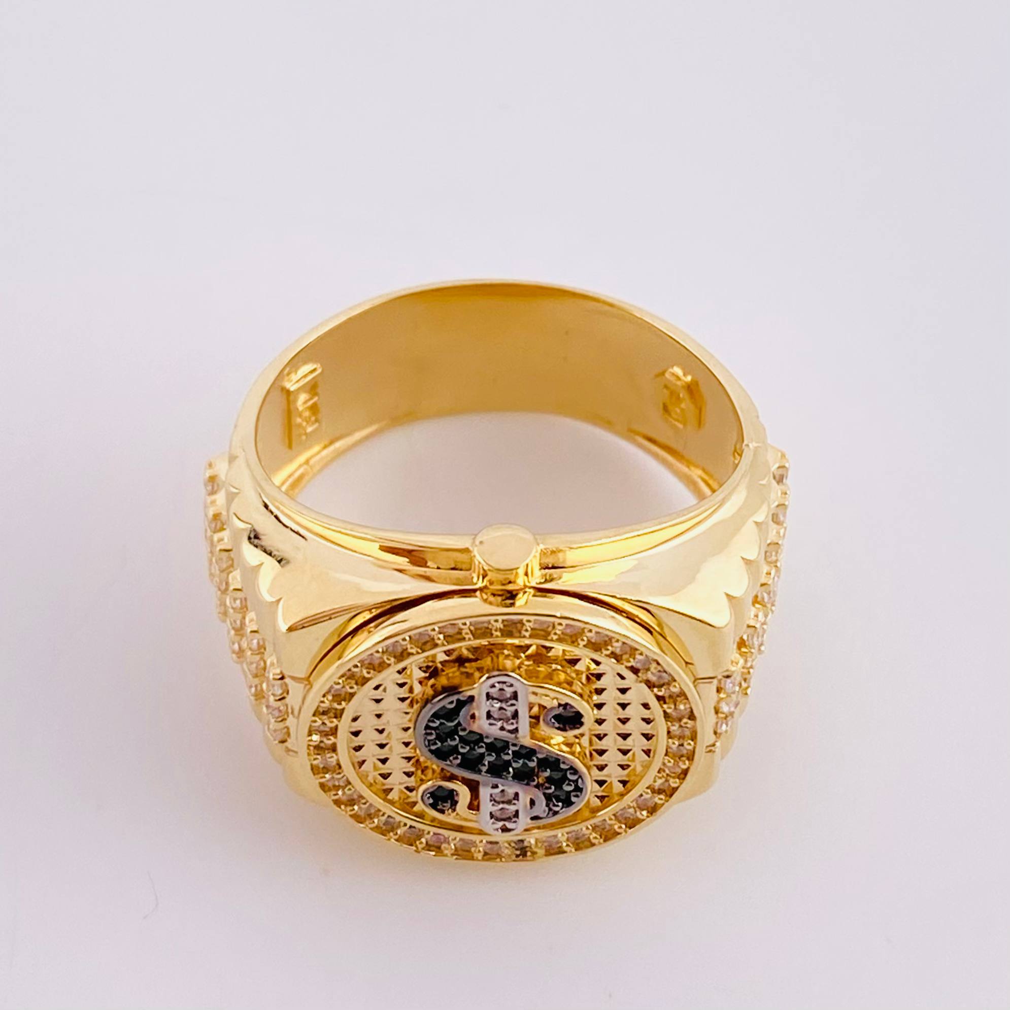 Dollar Sign Ring Band 10.85 g / Size 10 1/2 Yellow Gold 18K