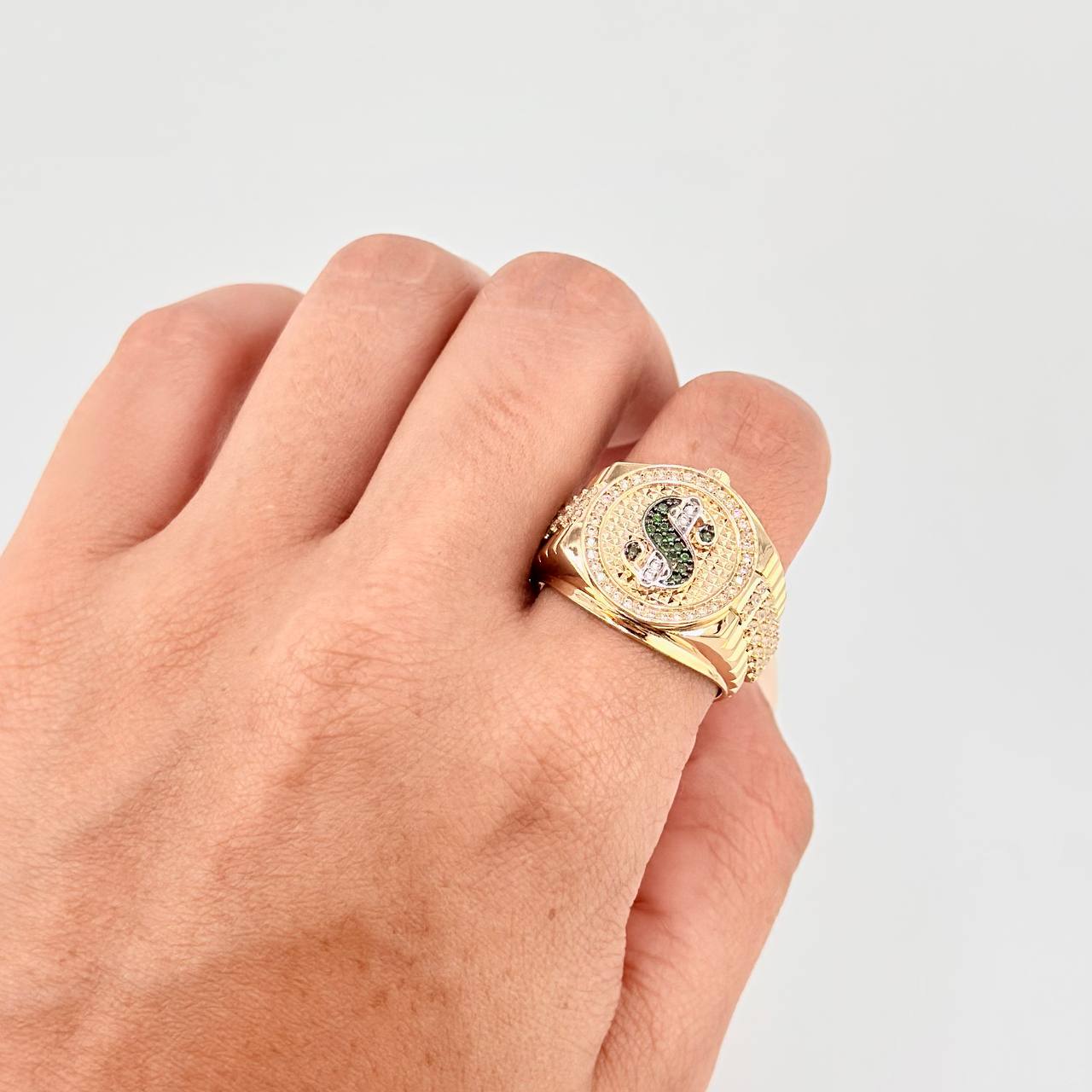 Dollar Sign Ring Band 10.85 g / Size 10 1/2 Yellow Gold 18K