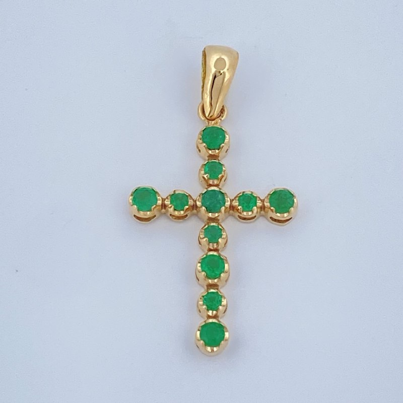 Dije Cruz Luz Verde 1.25gr / 1 in / Oro Amarillo 18K +