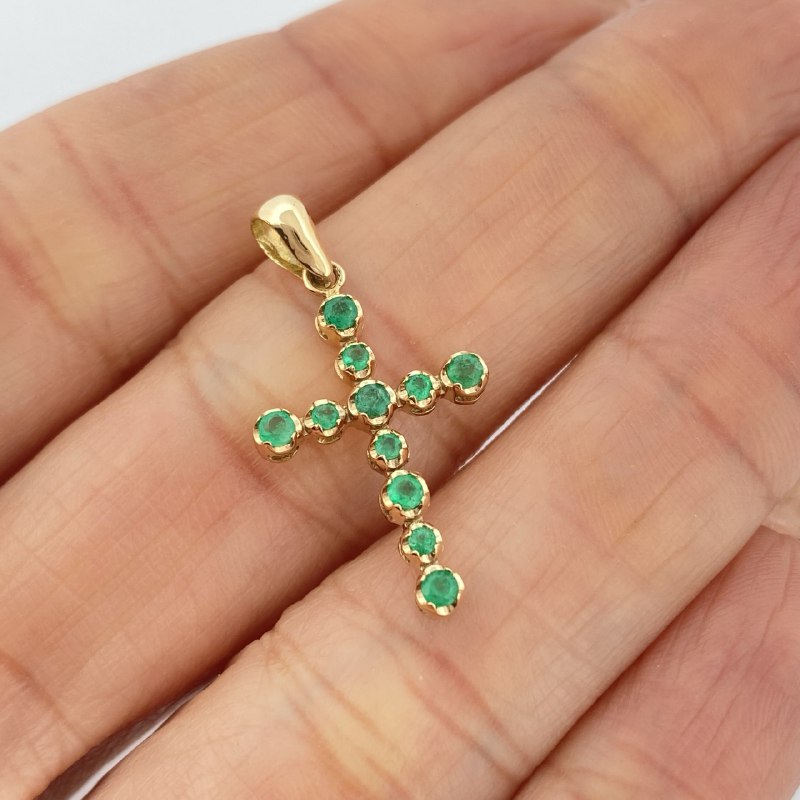 Dije Cruz Luz Verde 1.25gr / 1 in / Oro Amarillo 18K +
