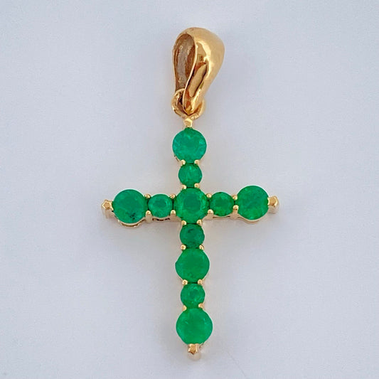 Pendant Jewel Cross Green Light 1.25gr / 1in / 18K Gold +