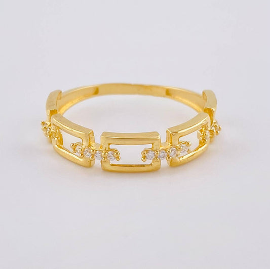 Anillo Eslabon Cuadriculado 1.7 g / T7 1/2 Oro Amarillo 18K