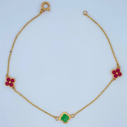 Tobillera Trebol 3.8gr / 10 in / Oro Amarillo 18K &