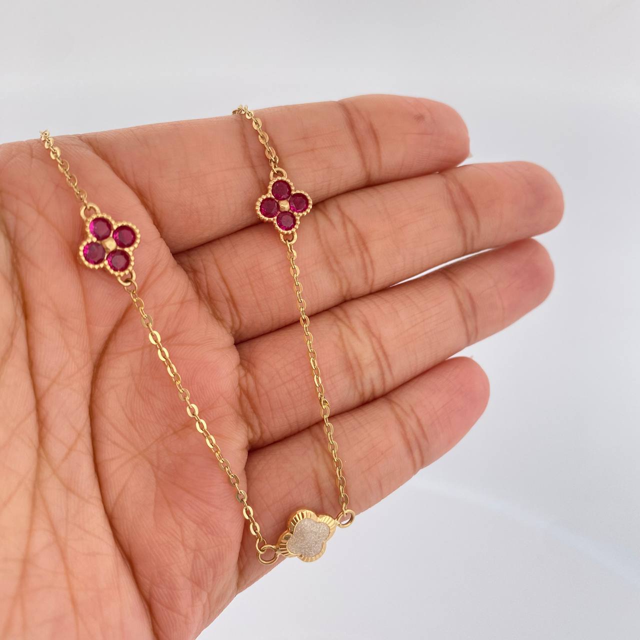 Tobillera Trebol 3.8gr / 10 in / Oro Amarillo 18K &
