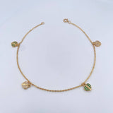 Ankle Bracelet Classic Link Pendants 4gr / 25.2cm / 1mm Hearts White Zirconia Green 18K Yellow Gold $