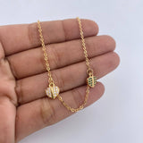 Ankle Bracelet Classic Link Pendants 4gr / 25.2cm / 1mm Hearts White Zirconia Green 18K Yellow Gold $