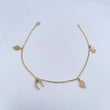 Tobillera Aro Seguido Dijes 4gr / 25cm / 1mm Figuras Circones Blancos Verdes Oro Amarillo 18K $