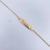 Bracelet Baby Classic Link 1.45gr / 14.5cm / Curved Rectangular Plate Clover Pink Yellow Gold 18K &