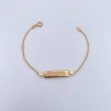 Bracelet Baby Classic Link 1.45gr / 14.5cm / Curved Rectangular Plate Clover Pink Yellow Gold 18K &
