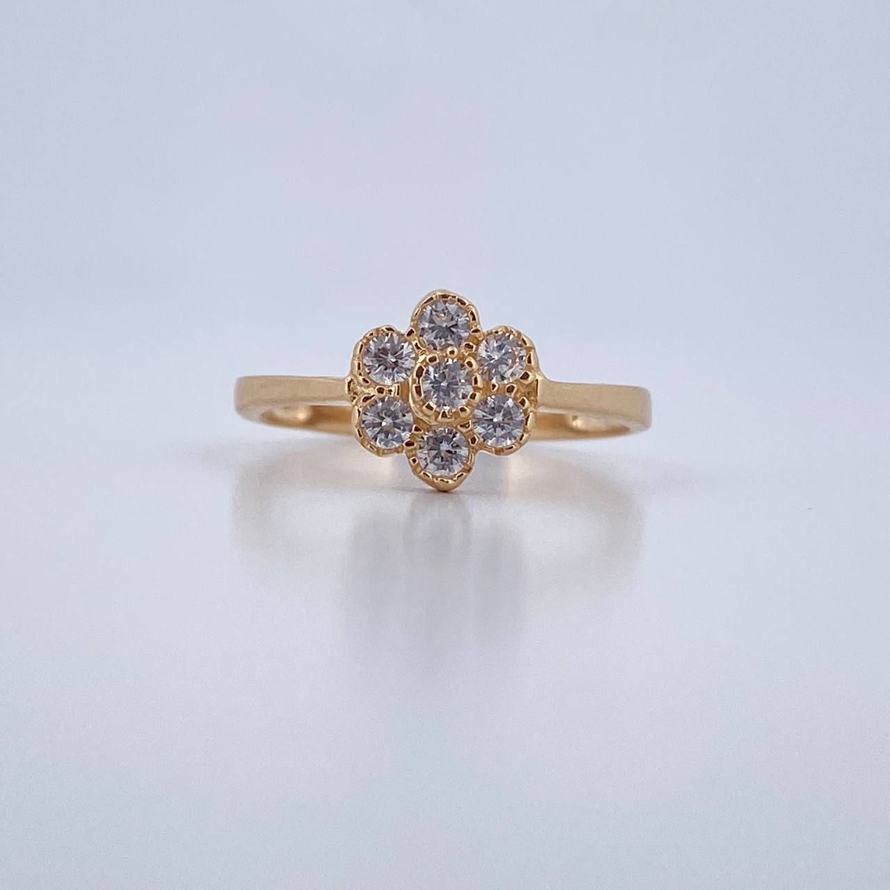 Flower Ring 2.1gr / T6 3/4 / White Zircons 18K Yellow Gold $