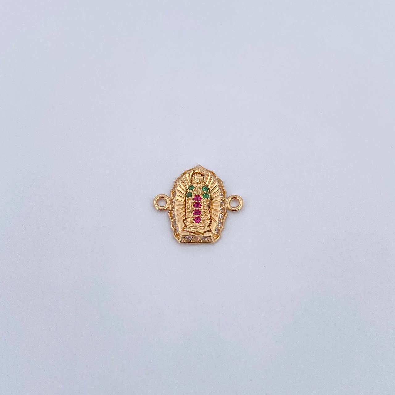 Charm Virgen Guadalupe 1.05gr / 1.4cm / Fuchsia Green White Zircons 18K Yellow Gold $