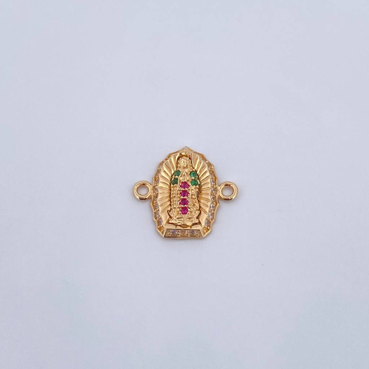 Charm Virgen Guadalupe 1.1gr / 1.4cm / Fuchsia Green White Zircons 18K Yellow Gold &
